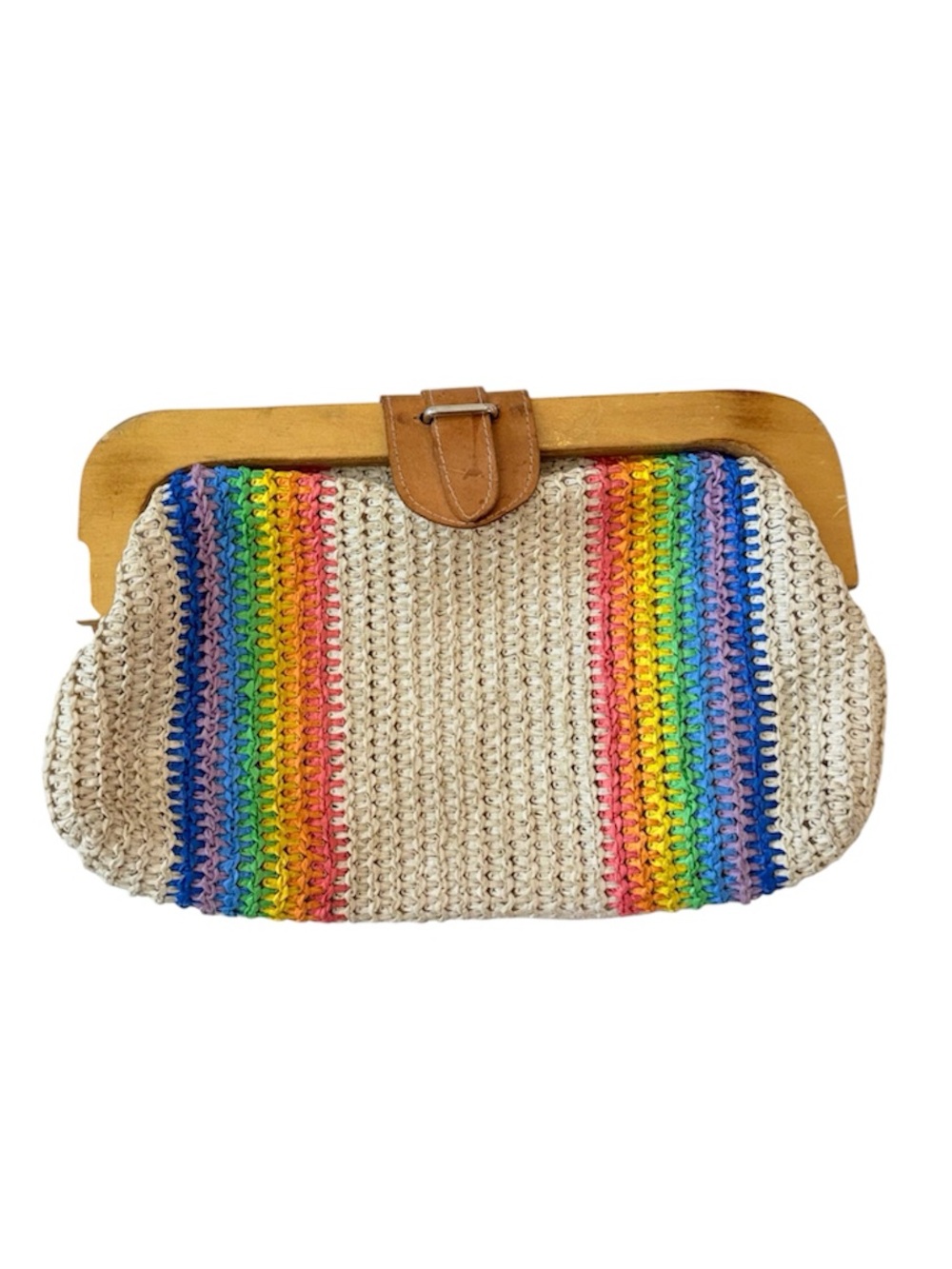 Vintage 80s Woven Rainbow Stripe Clutch Bag